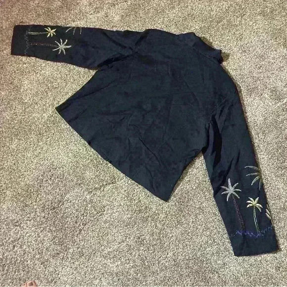 New Direction Jacket Womens Size L Black Embroidered & Beaded- Island Theme - Picture 9 of 9